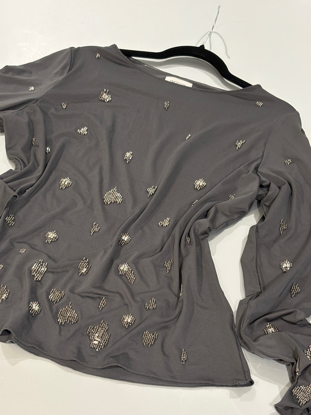Embellished H&M Elegant Gray Long-Sleeve Women's Top